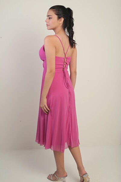 By Saygı Жіноча сукня з шнурівкою на плечах, кружевим коміром, підкладкою та шнурівкою ззаду, з пишною спідницею з шифону