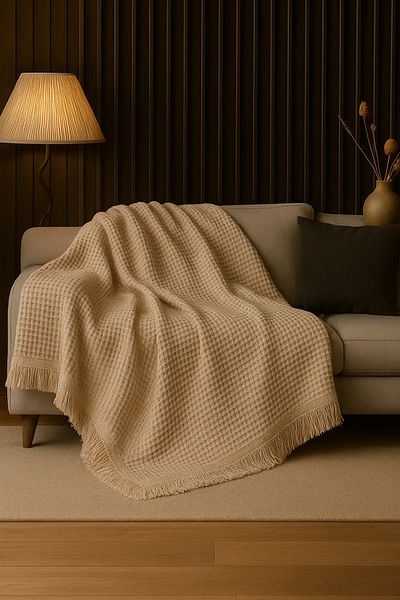 Rell Home شال أريكة من القطن المنسوج مقاس 170 × 220 سم – بطانية تلفزيون مهدبة وغطاء أريكة مزخرف