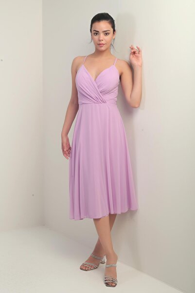 By Saygı Жіноча сукня з шнурівкою на плечах, кружевим коміром, підкладкою та шнурівкою ззаду, з пишною спідницею з шифону