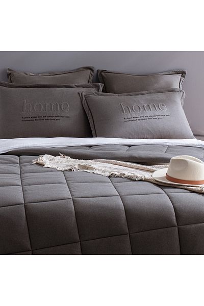 Madame Coco Bobigny Superweiches Bettdecken-Set aus Baumwolle, Kingsize, Anthrazit