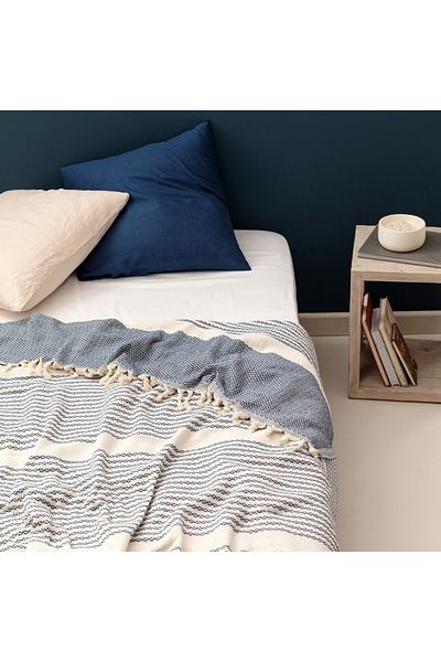 Madame Coco Denney Doppelbett-Tagesdecke - Ecru/Indigo