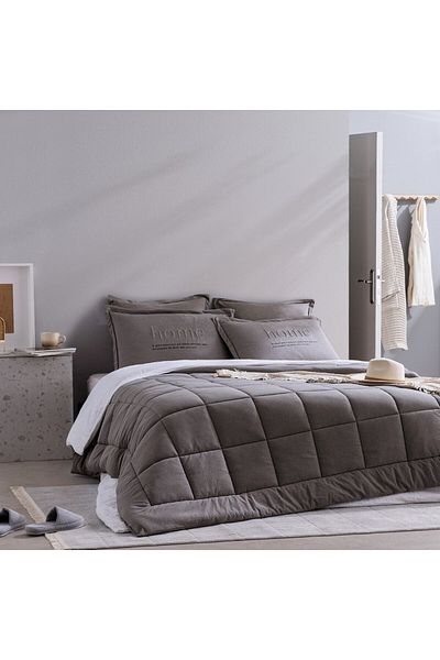 Madame Coco Bobigny Superweiches Bettdecken-Set aus Baumwolle, Kingsize, Anthrazit