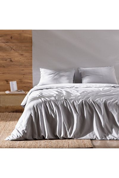 Madame Coco Rosalie King Size Bettbezug-Set, 100 % Baumwolle, Dobby-Muster, Hellgrau