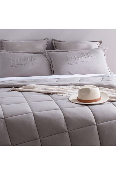 Madame Coco Bobigny Supersoft Doppelbett-Bettdeckenset - Hellgrau