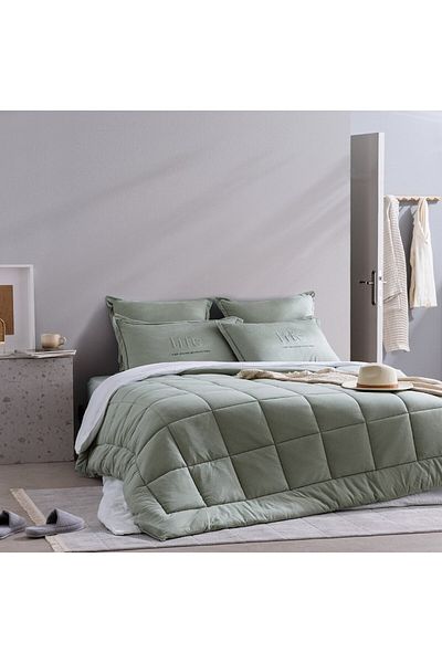 Madame Coco Bobigny Superweiches Bettdeckenset aus Baumwolle für Einzelbett, Minzgrün