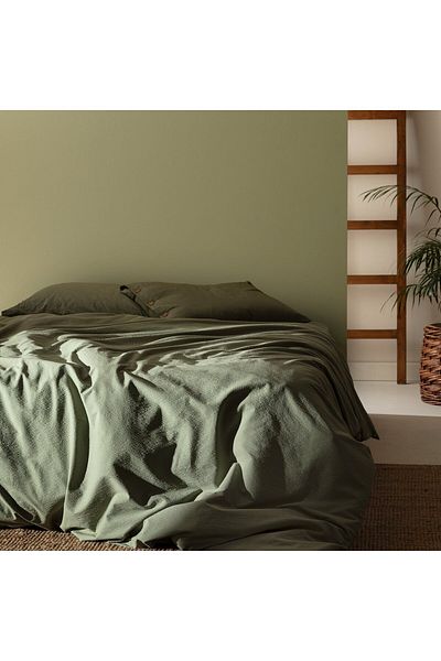 Madame Coco Linda Einzelbettbezug-Set aus waschbarem Seersucker - Khaki