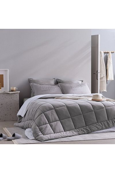 Madame Coco Bobigny Superweiches Bettdeckenset aus Baumwolle, Kingsize, Grau