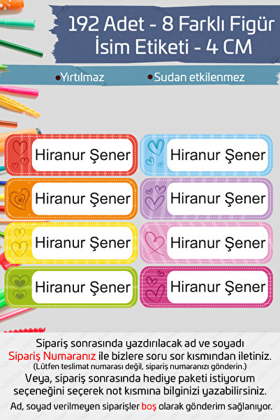 hdsticker İsme Özel Okul Etiketi Kalem Defter Etiketi Özel İsim Yazılabilen S...