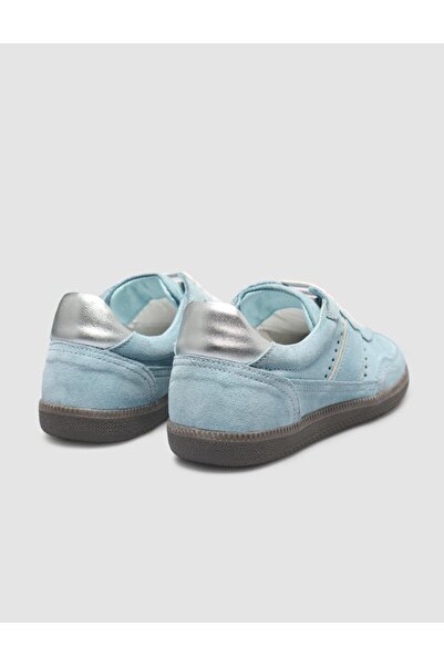Cabani %100 Hakiki Deri Mavi Süet Bağcıklı Kadın Sneaker
