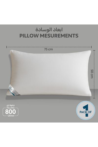 Donetella Pillow 800 Gms – Size 50x75 cm, Microfiber Fabric, Down Alternative Filling, Pack of 1
