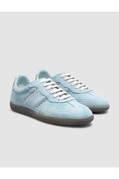 Cabani Blue Suede Lace-up 100% Genuine Leather Women's Sneakers