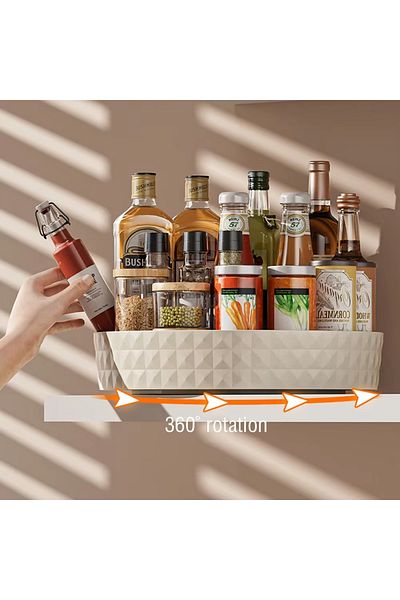 Choice رف توابل دوار أبيض 360 درجة منظم توابل غير قابل للانزلاق، طبق خزانة المطبخ لتخزين مستحضرات التجميل