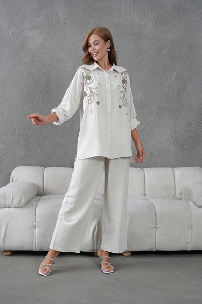 BURRASCA Embroidered Stone Linen Suit
