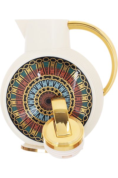 Alsaif Gallery Al-Jawhara Thermos, Beige Pattern, Circular Ring, Golden Handle, 0.9 Liters