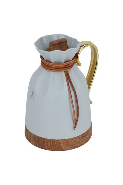 Alsaif Gallery Balqis Thermos, Light Gray With Golden Wooden Handle, 1 Liter