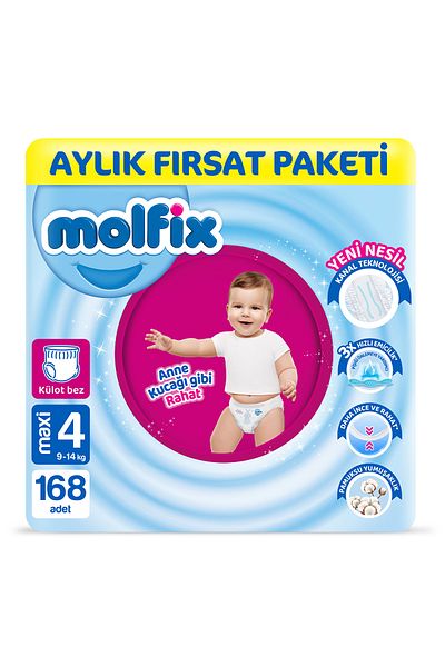 Molfix Pants Baby Diapers Size 4 Maxi Monthly Offer Package 168 Pieces