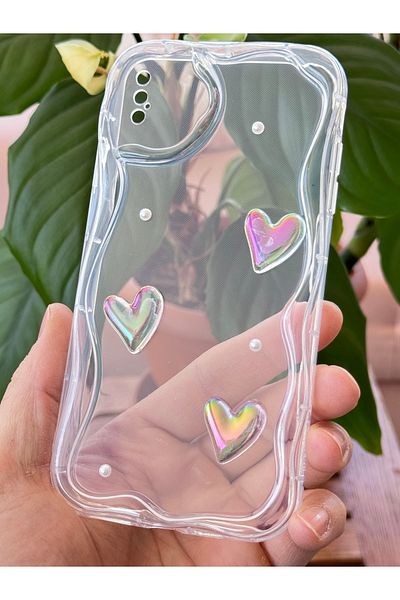 Fibaks جراب Apple iPhone X/XS بتصميم قلب ثلاثي الأبعاد وغطاء من السيليكون الشفاف مع حماية للكاميرا