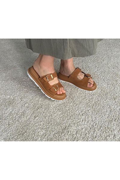 POTEEN Ptn Tari Taba Buckle Detail Genuine Leather Women's Slippers