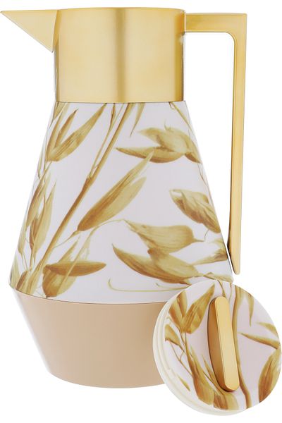 Alsaif Gallery Lydia Pro Beige Thermos With Golden Hand Branch Pattern, 1 Liter