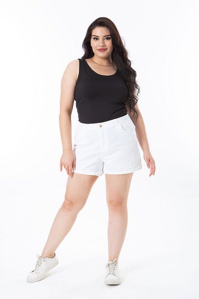 Şans White Lycra Double Leg Women's Shorts - Plus Size, Five Pockets 65n38211