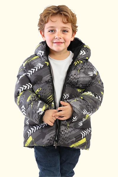 Royalside Boys' Winter Jacket - Yellow, Black, Digital Pattern, Fleece Water and Windproof, Hooded