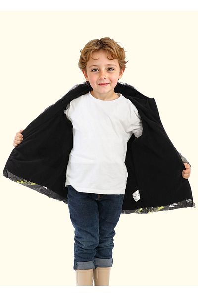 Royalside Boys' Winter Jacket - Yellow, Black, Digital Pattern, Fleece Water and Windproof, Hooded