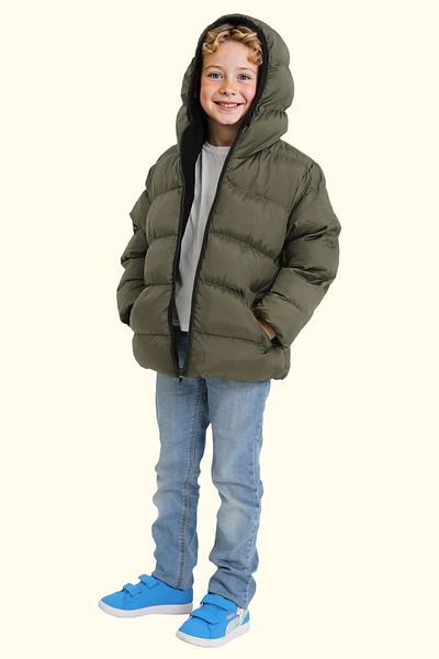 Royalside Boy's Khaki Fleece Hooded Waterproof Wind Resistant Pocket Puffer Winter Coat