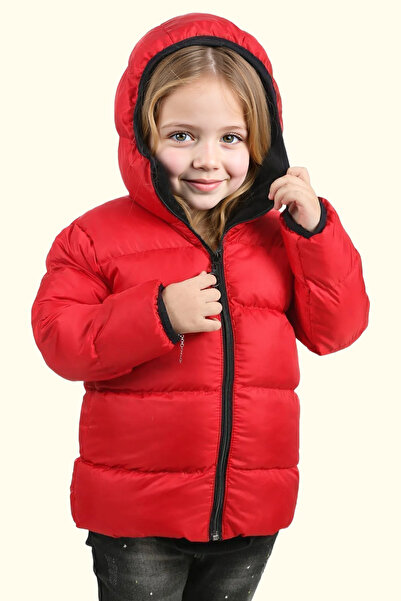 Royalside Jachetă de iarnă gonflabilă, roșie, impermeabilă, rezistentă la vânt, pentru fetiță - cu glugă