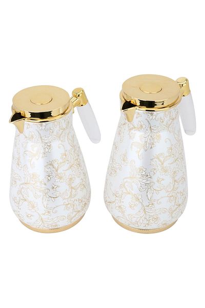 Alsaif Gallery A Cream Night Thermos Set With A Golden Rose Pattern And A Transparent Handle Of Two Pieces