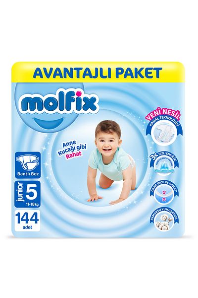 Molfix Baby Diapers Size 5 Junior Advantageous Package 144 Pieces