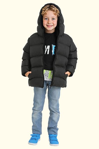Royalside Boy's Black Fleece Hooded Waterproof Windproof Puffed Winter Coat with Pockets