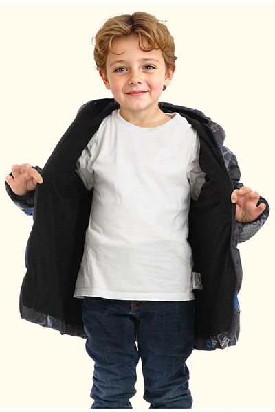 Royalside Boys' Winter Jacket - Saxe Anthracite, Digital Pattern, Fleece Water and Windproof, Hooded Inflatable