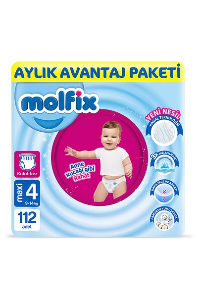 Molfix Pants Baby Diapers Size 4 Maxi Monthly Advantage Package 112 Pieces