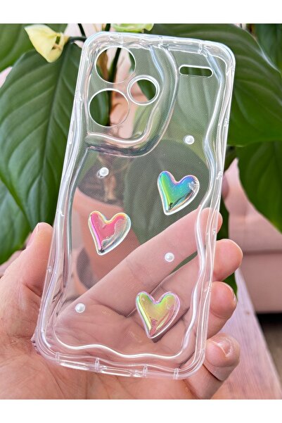 Fibaks Xiaomi Redmi Note 13 Pro Plus Case 3D Heart Pearl Design Patterned Camera Protection Silicone Cover