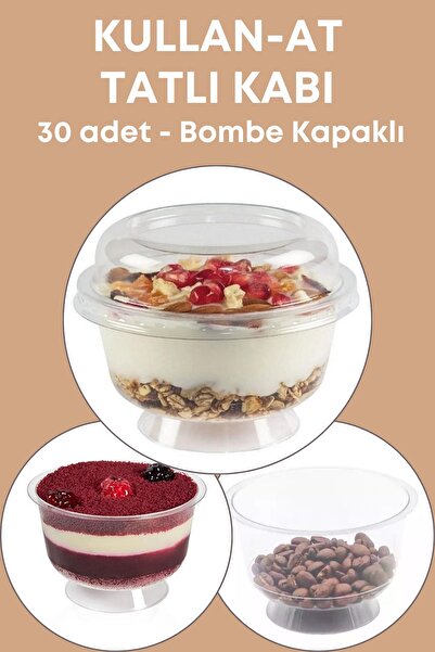 Eynel 30 Adet Kapaklı Tatlı Kabı, Kullan At Aşure Muhallebi Dondurma Puding T...