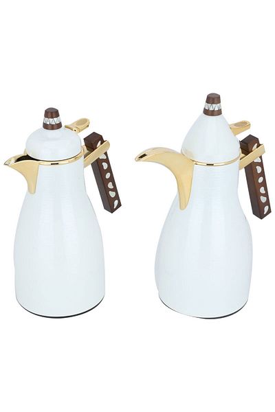 Alsaif Gallery Maimouna Pearl Thermos Set With Wooden Handle And Gold, 2 Pieces