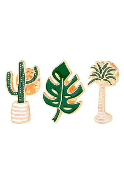 Generic 3pcs Cactus Enamel Brooch Set Forest Leaf Plant Creative Badge Collar Lapel Brooch Set Accessories