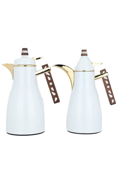 Alsaif Gallery Maimouna Pearl Thermos Set With Wooden Handle And Gold, 2 Pieces