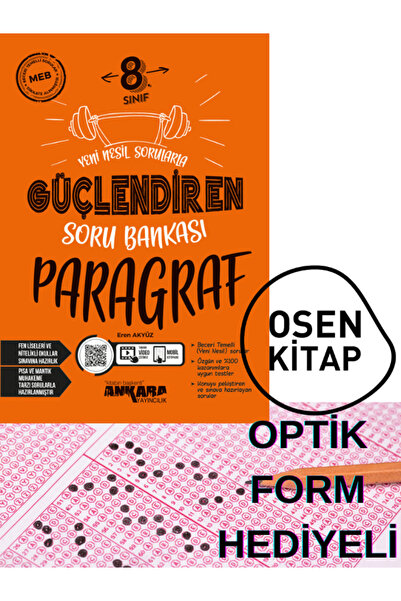 Ankara Yayıncılık 8. Sınıf Paragraf Güçlendiren Soru Bankası Optik Form Hediyeli