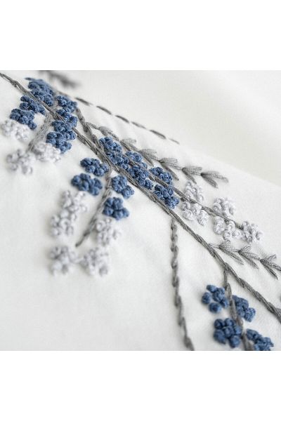 Ecocotton Deep Double Duvet Cover Set 100% Organic Cotton Satin Hand Embroidered Cream 200x220 Cm