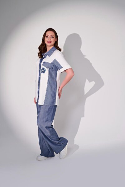 DE WHITES Plus Size Garnish Handwork Detail Shirt