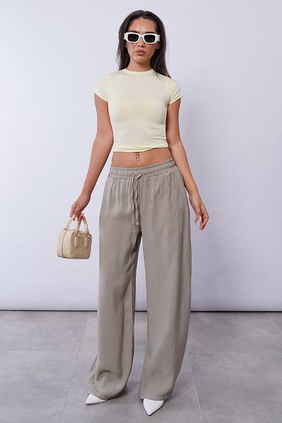 Madmext Pale Green Wide Leg Women's Trousers Mg1982