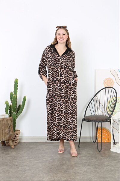 Şans Γυναικείο Μακρύ Φόρεμα Τσέπης με Μακρύ Φόρεμα Λεο Υφαντό Βισκόζη Λεοπάρ 65n38736