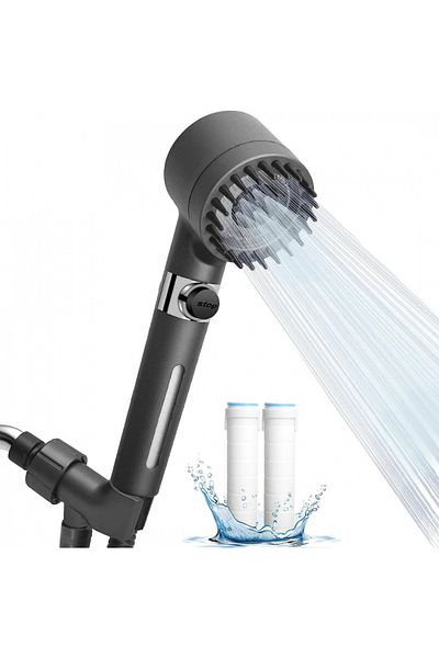 OEM Shower head with silicone massage brush and 3 pressure modes, metallic gray