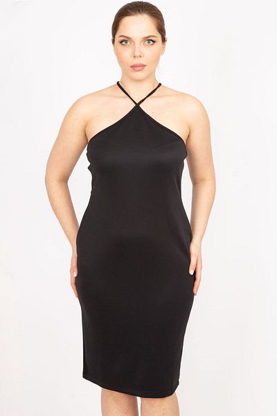 Şans Γυναικείο φόρεμα Μαύρο Plus Size Strappy 65n35821