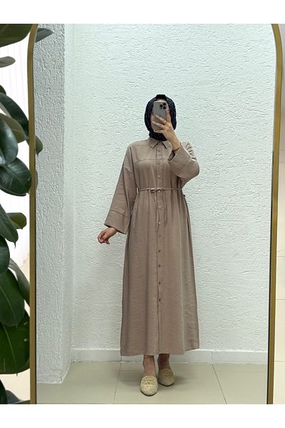 MİHRA STORE Nuboria Women's Hijab Summer Shirt Dress/Robe Modal Insert Cuff-Tn030 Mink