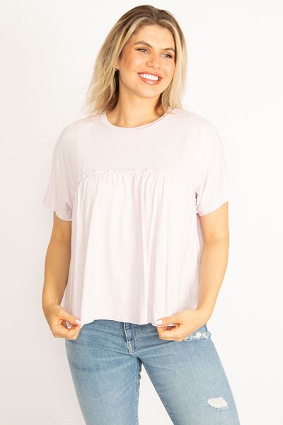 Şans Women's Large Size Pink Chest Gather Detailed Low Sleeve Viscose Blouse 65n27247