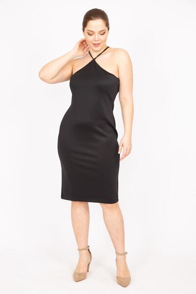 Şans Women's Black Plus Size Strappy Dress 65n35821