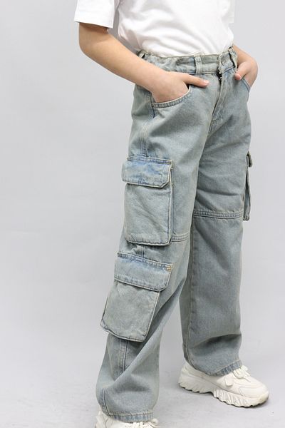Ede Tekstil Girl Boy Denim Cargo Jeans Pants