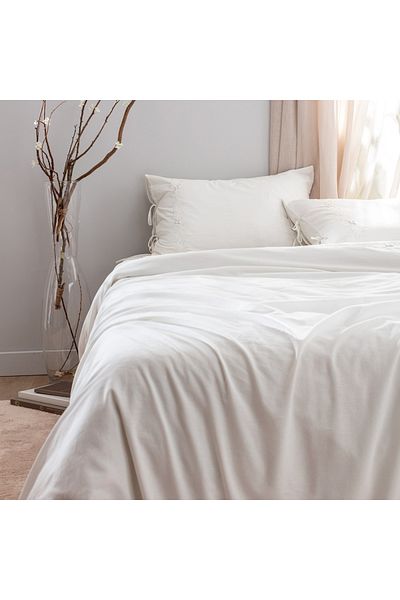 Madame Coco Loris Doppelbett-Bettbezug-Set, 100 % Baumwolle, bestickt, Ecru